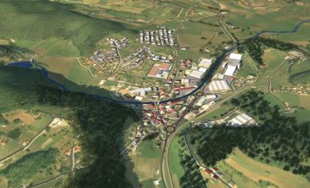 Mirna - trasa obvoznice - izsek iz 3D vizualizacije trase